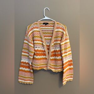 Lulu's Vibrant Striped Cardigan in Orange, Pink, and Cream